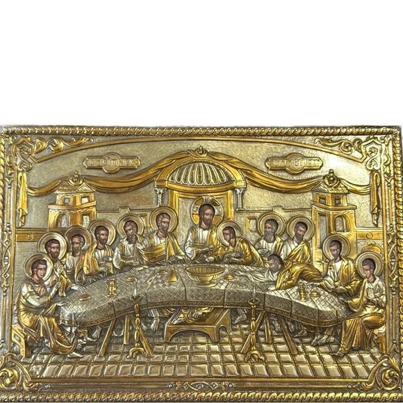 Other - The Last Supper Silver Icon Engraved Silver/Gold Wood Base.15,7 x 10,2 inches